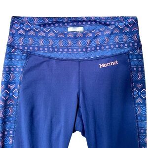 Marmot Meghan Navy and Pink Fair Isle Geometric Pattern Leggings, Size Small